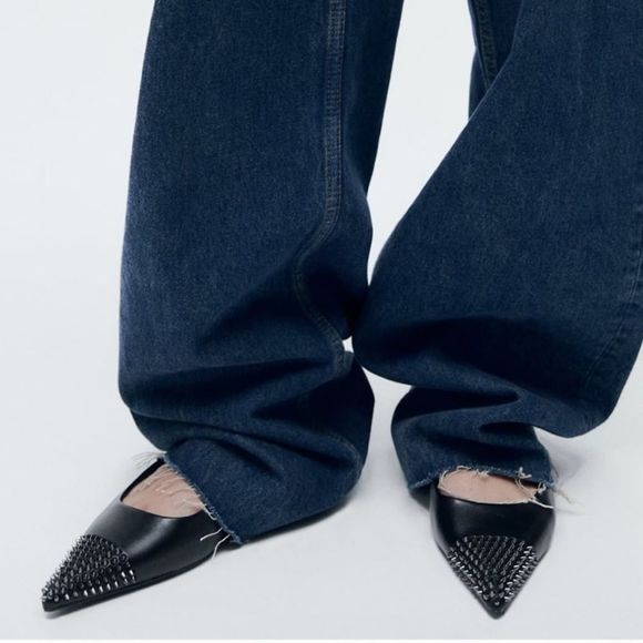 NWT Zara Studded Leather Ballet Flats - Picture 3 of 12